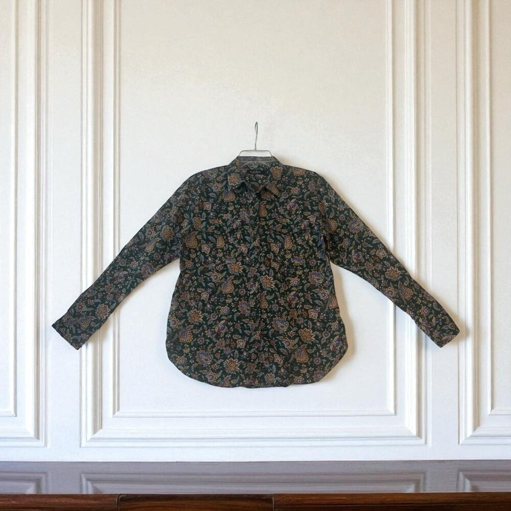 Lauren Ralph Lauren Ascot Button Down Shirt Green Voile Womens L Black Label